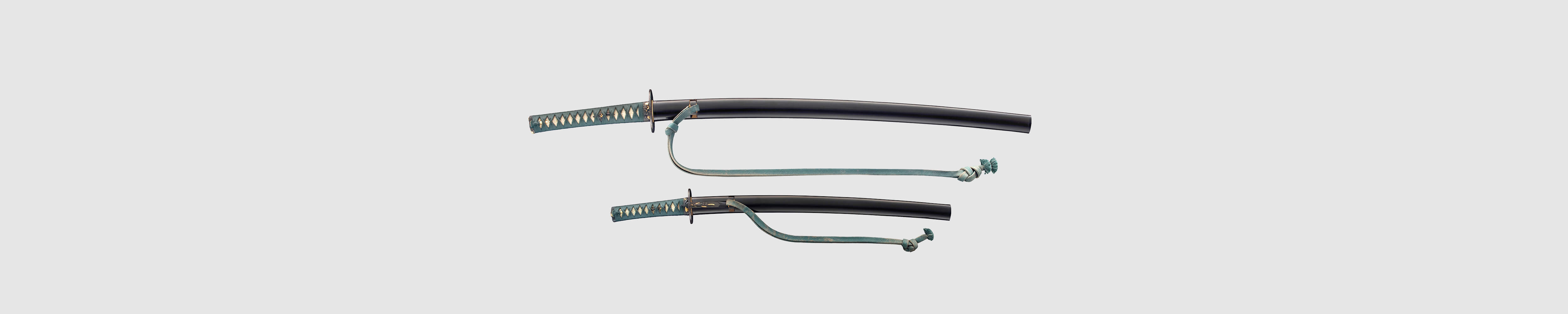 黒蝋色塗鞘 大小拵（脇差 銘 近江守法城寺橘正弘）