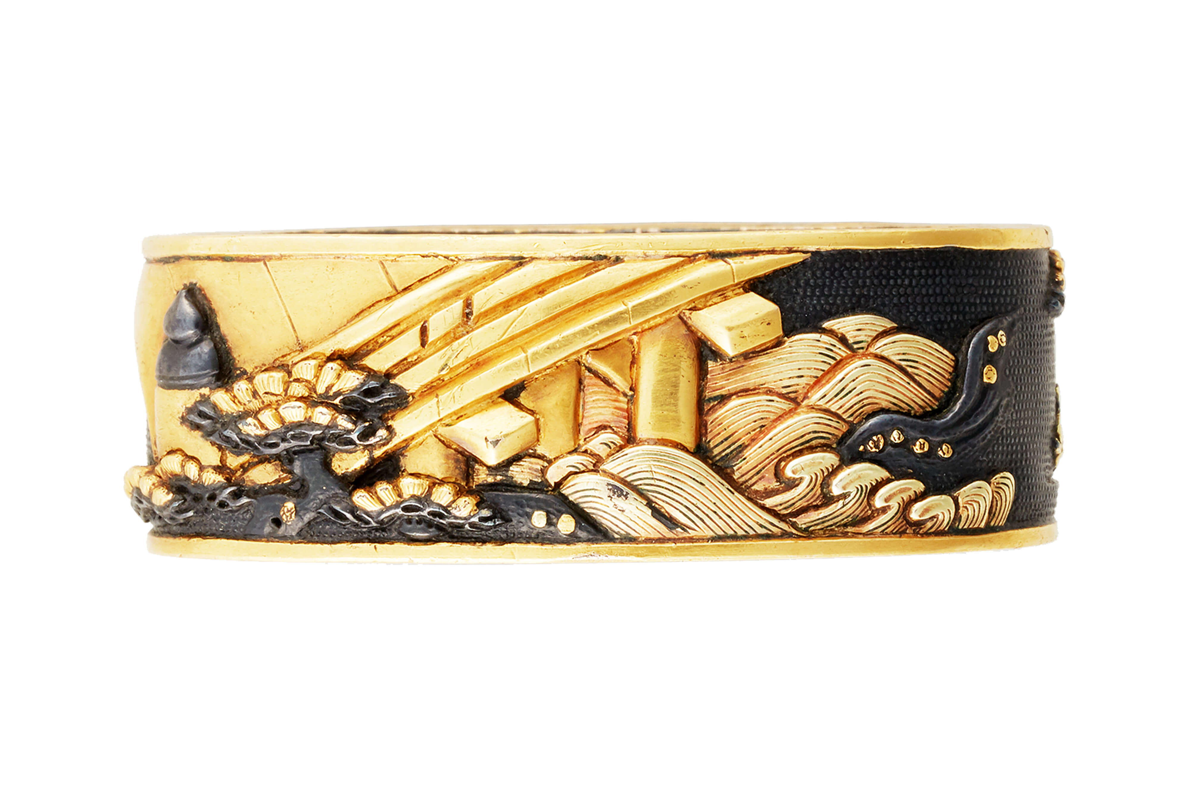 赤銅魚々子地宇治川合戦柄頭・縁