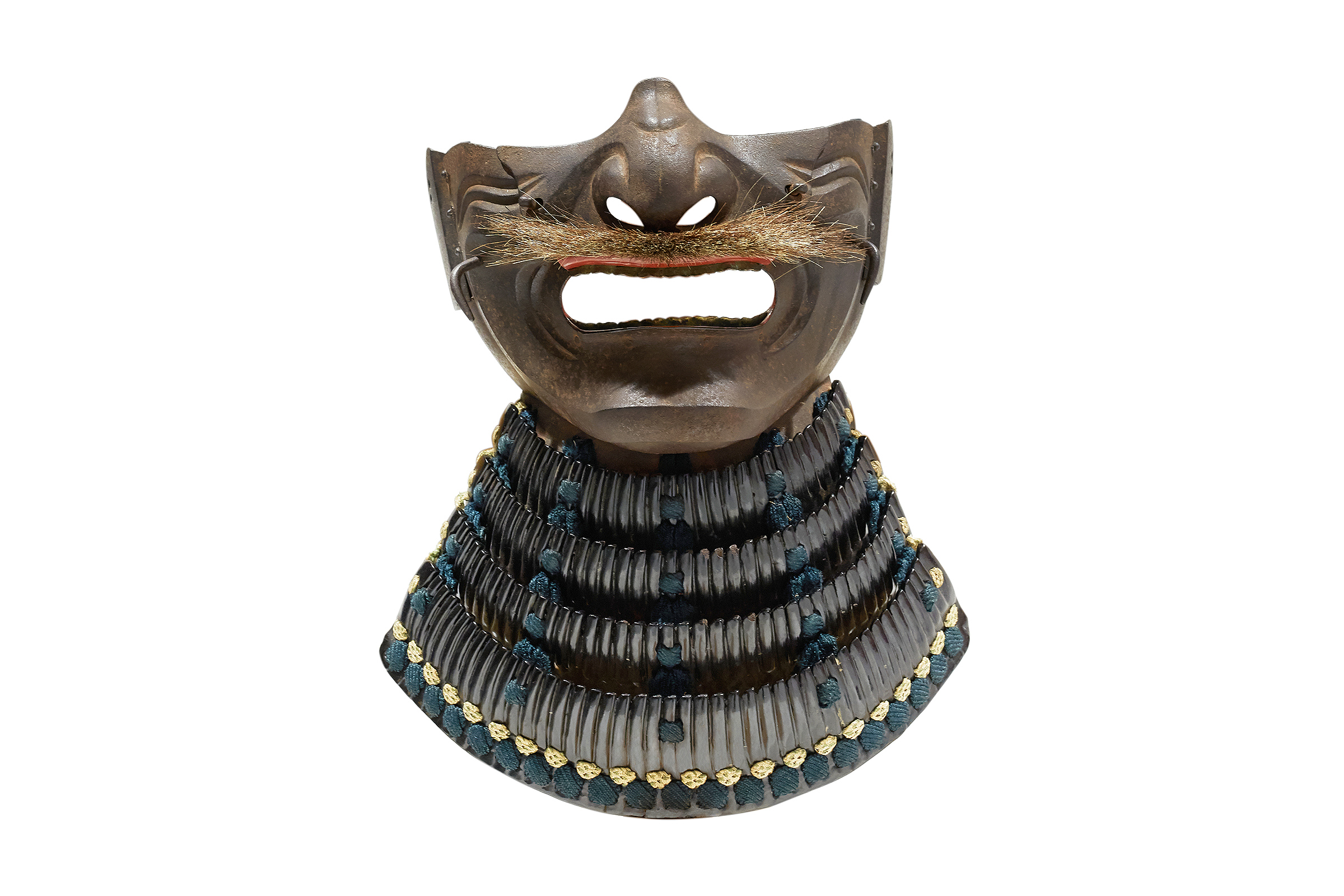 鉄革交黒漆塗本小札胴丸具足（面頬単独）_main