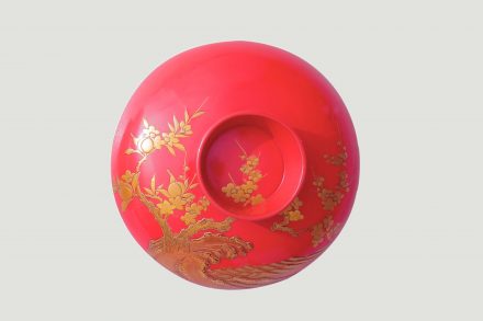 三仙人蒔絵朱三重盃