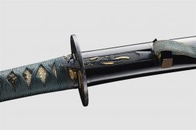 黒蝋色塗鞘 大小拵（脇差 銘 近江守法城寺橘正弘）