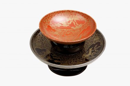 長野横笛 蒔絵盃 盃台
