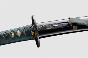 黒蝋色塗鞘 大小拵（脇差 銘 近江守法城寺橘正弘）