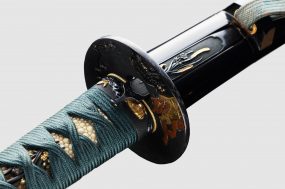 黒蝋色塗鞘 大小拵（脇差 銘 近江守法城寺橘正弘）