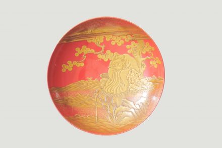 三仙人蒔絵朱三重盃